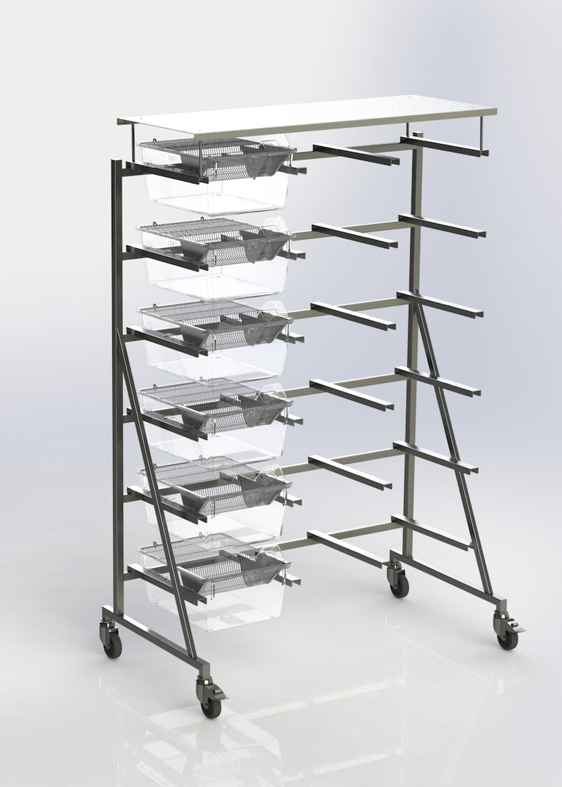 UNO MEZ single sided cage rack Type IVS cages (with roof)